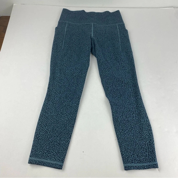 Athleta Womens Small Salutation Stash II Textured Blue Cheetah Print Leggings - Picture 2 of 9